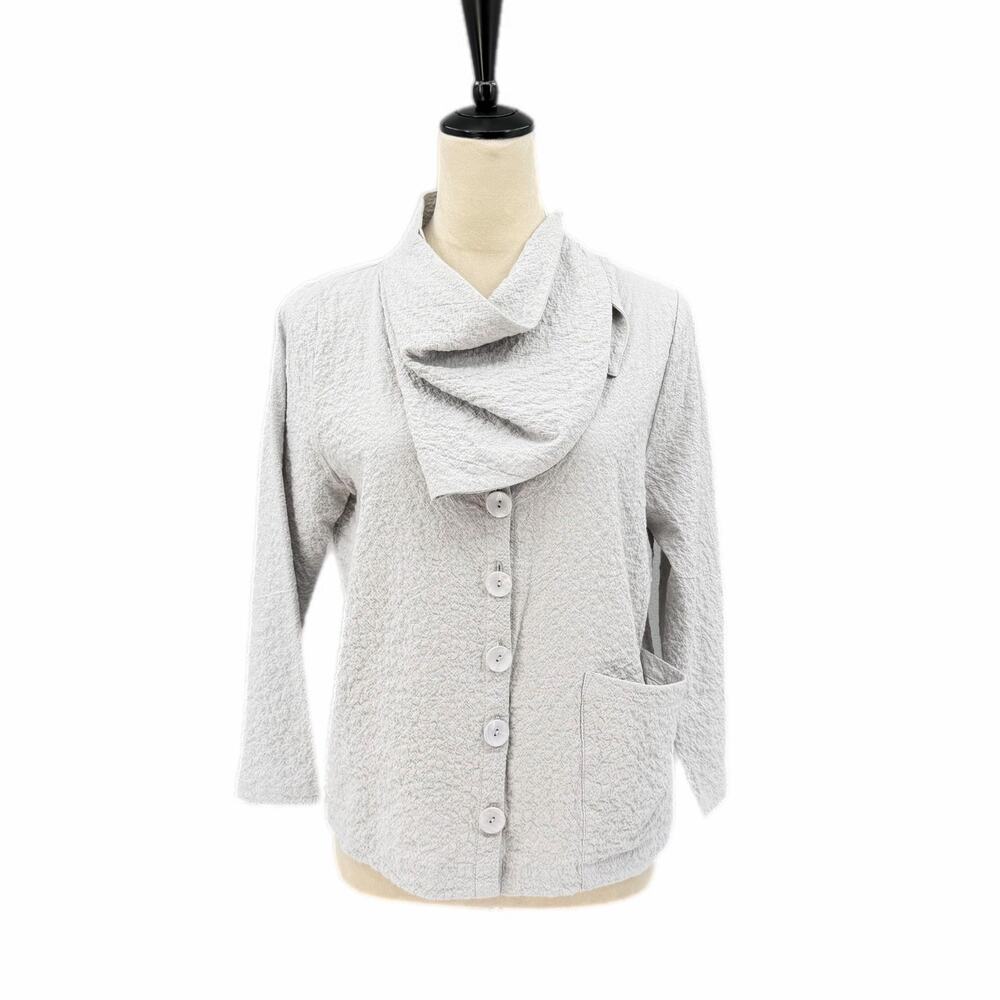 Elsewhere Alberton Gray Cotton Blend Cowl Neck Button Down 3/4 Sleeve Jacket